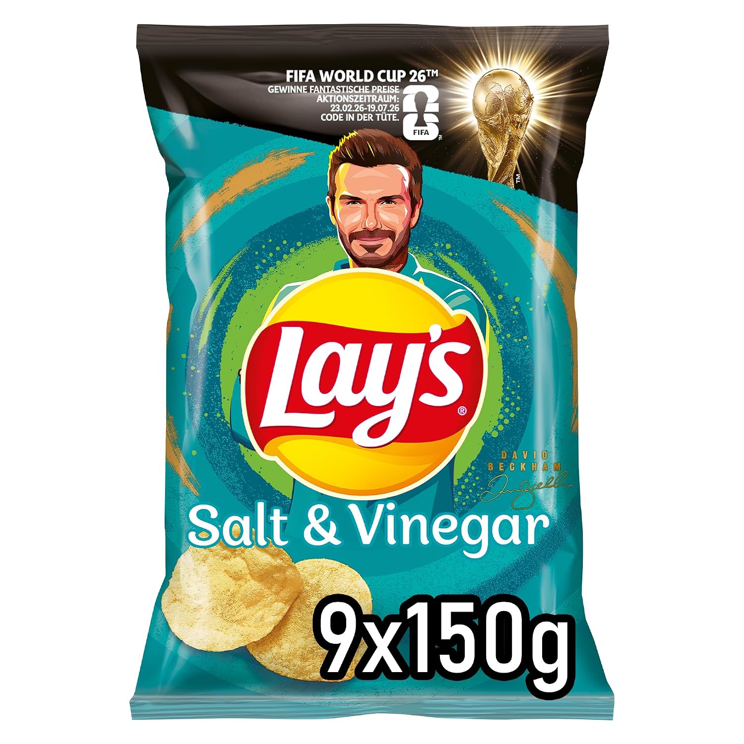 Detalle de Lay’s Salt & Vinegar Kartoffelchips (9 x 150 g) – knusprige Party-Snacks für Lieblingsfans