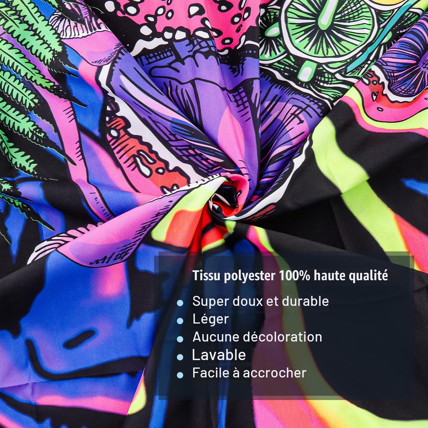 Detalle 1 de Cyiecw wandtapijt 150 x 130 cm met UV-reactieve paddenstoelenprint