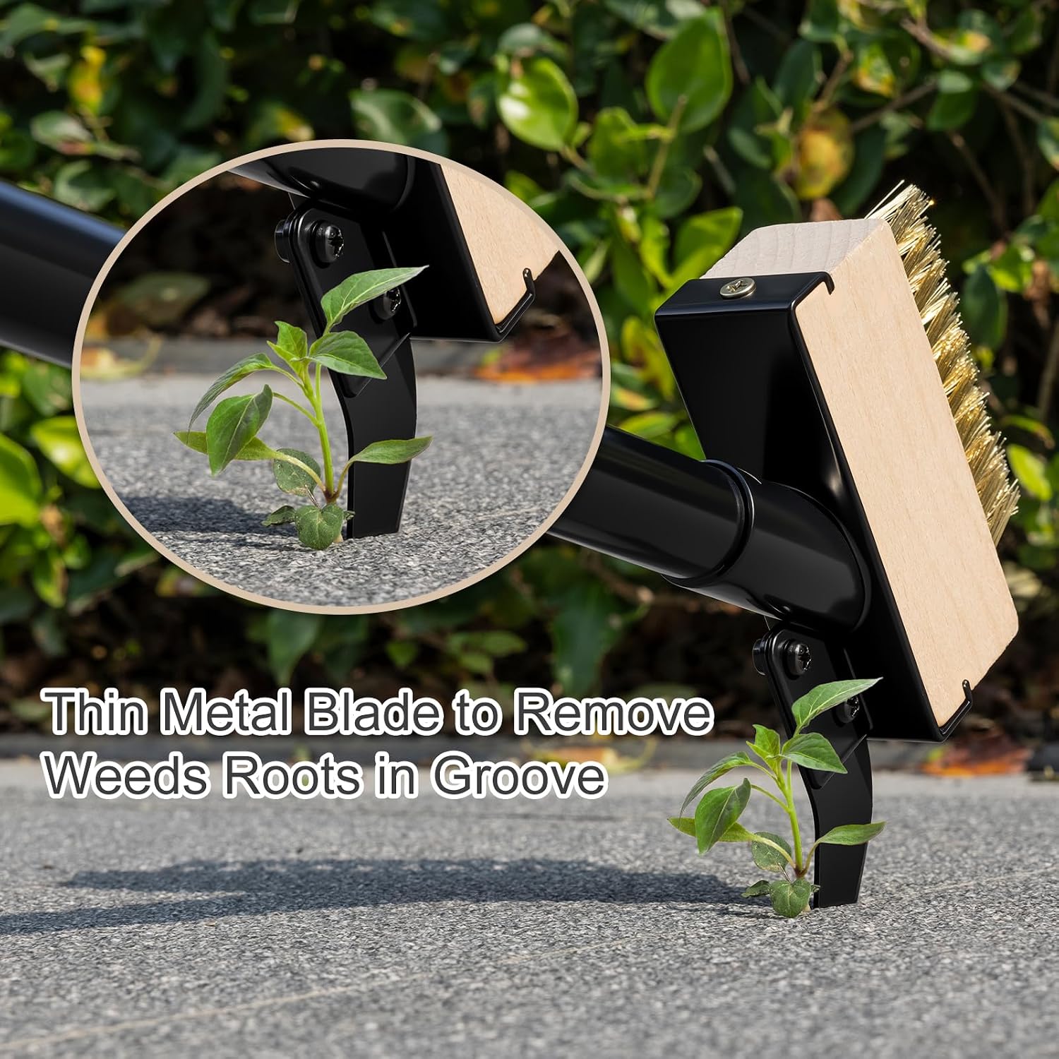 Detalle de Mitclear Weed Remover Tool with Long Handle (50IN) with V Wire Brush & Metal Scraper