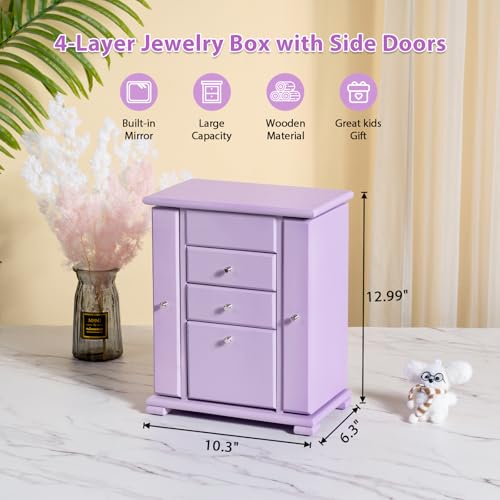 Detalle 2 de Emfogoo Boîte à Bijoux Fille — 4 Niveaux avec Danseuse en Rotation, boîte en bois violette