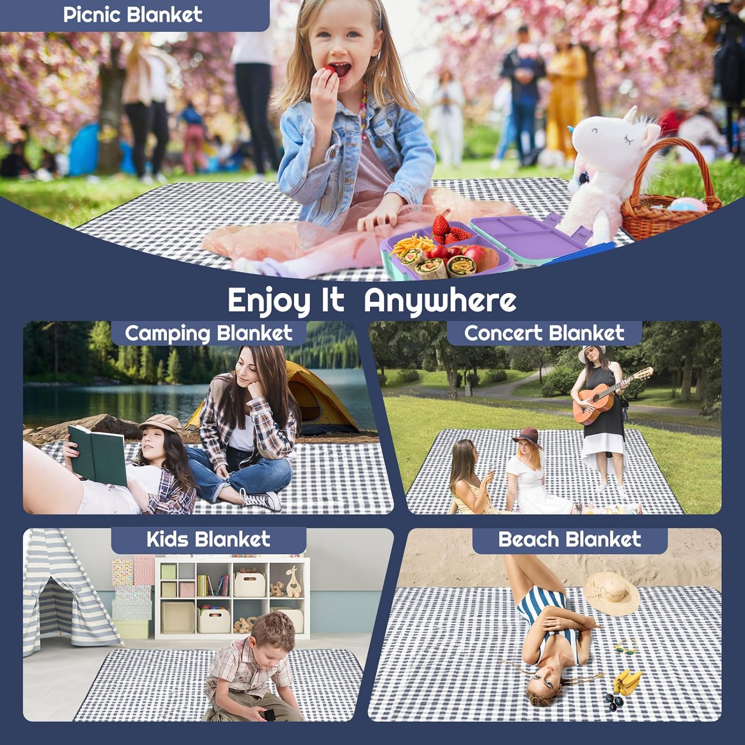 Thumbnail 5 de Maidyna Picnic Blanket Waterproof 300 x 200 cm: Large, Sandproof & Foldable Mat for Outdoor Family Fun