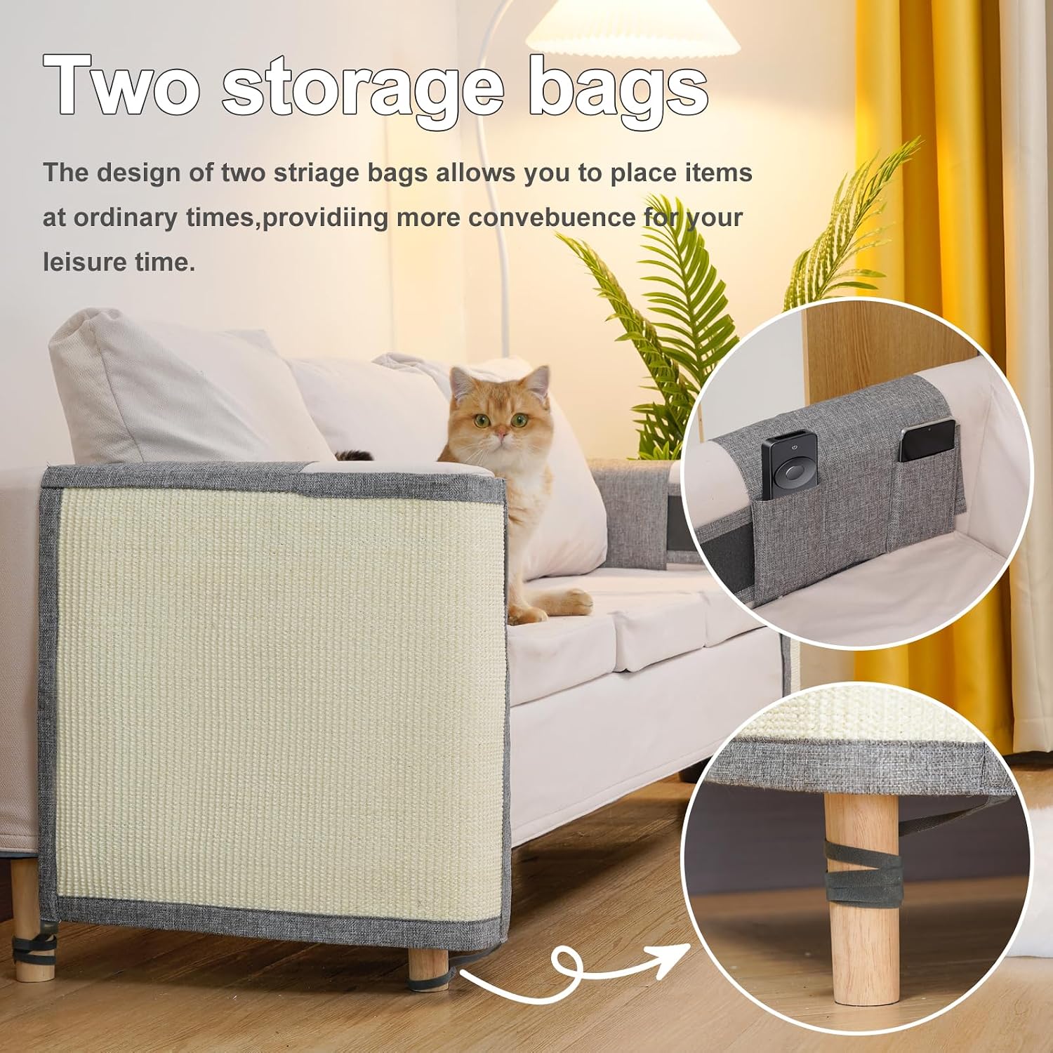 Detalle 2 de Uross Natural Sisal Cat Couch Protector for Corner Sofa ๐ฑ