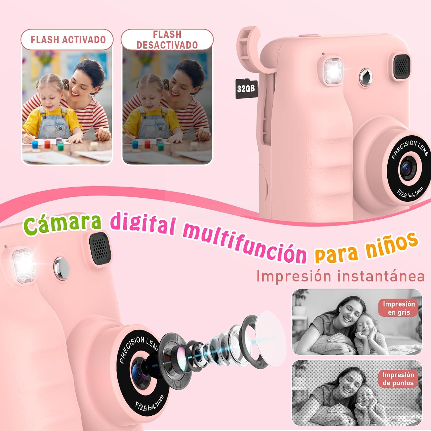 Detalle de Yidoroye Cámara de impresión instantánea infantil 5 en 1 con pantalla 2.4" HD (3 a 10/12 años)