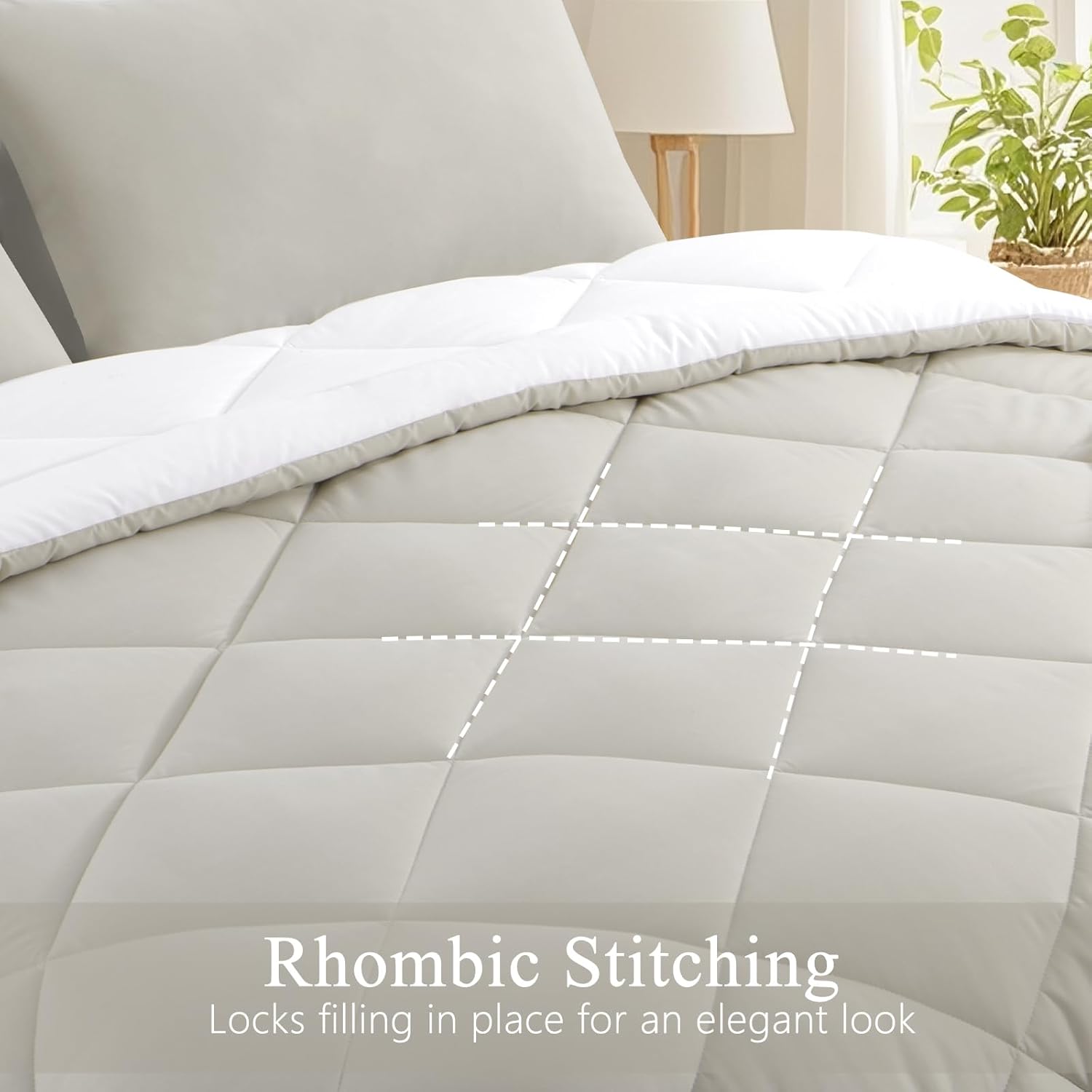 Detalle de RUIKASI Coverless Duvet King Size 10.5 Tog (400GSM) with 2 Pillowcases – Reversible Beige/White