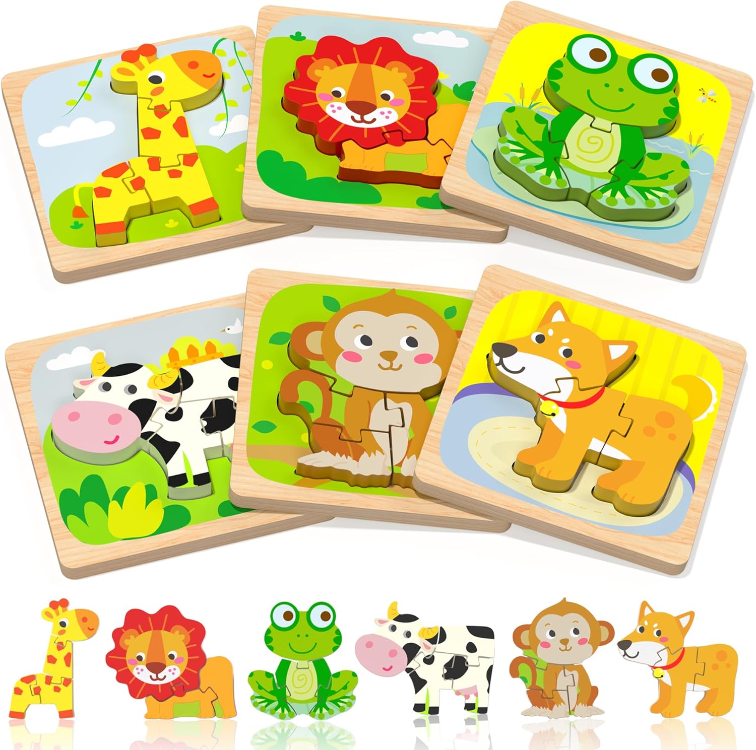 Detalle de Benresive Wooden Toddler Puzzles 6pc 🧩