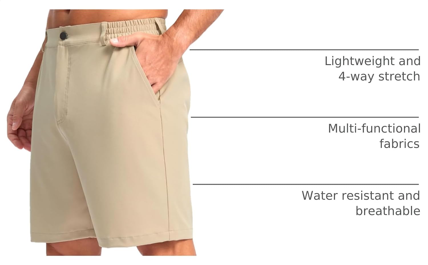 Detalle de Pudolla Men's Casual Shorts (7"/9"/5") Lightweight Golf Shorts with 3 Pockets, Stretch & Quick Dry