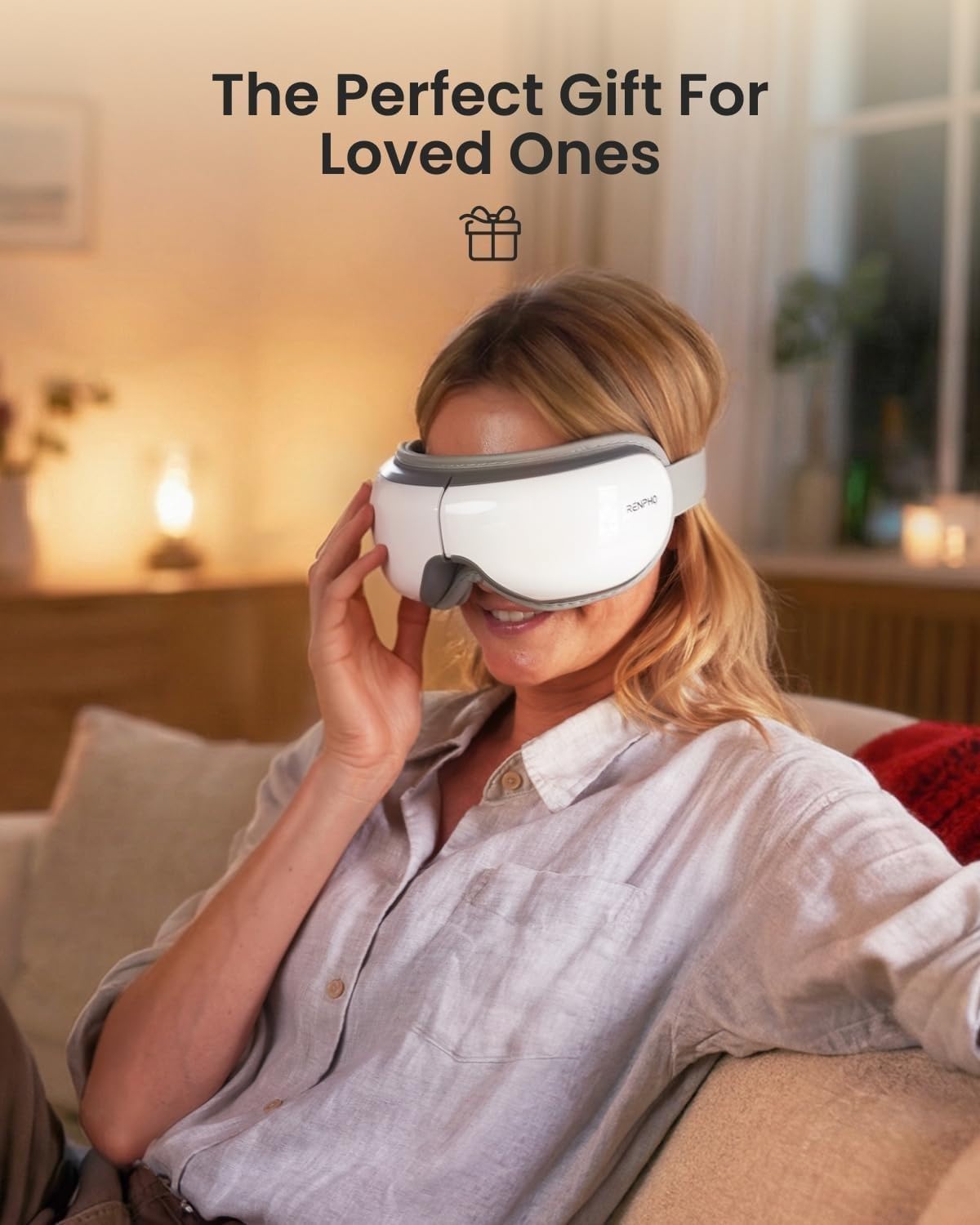 Detalle de RENPHO Eyeris 1 heated eye mask with heat, adjustable 180° fit and Bluetooth music
