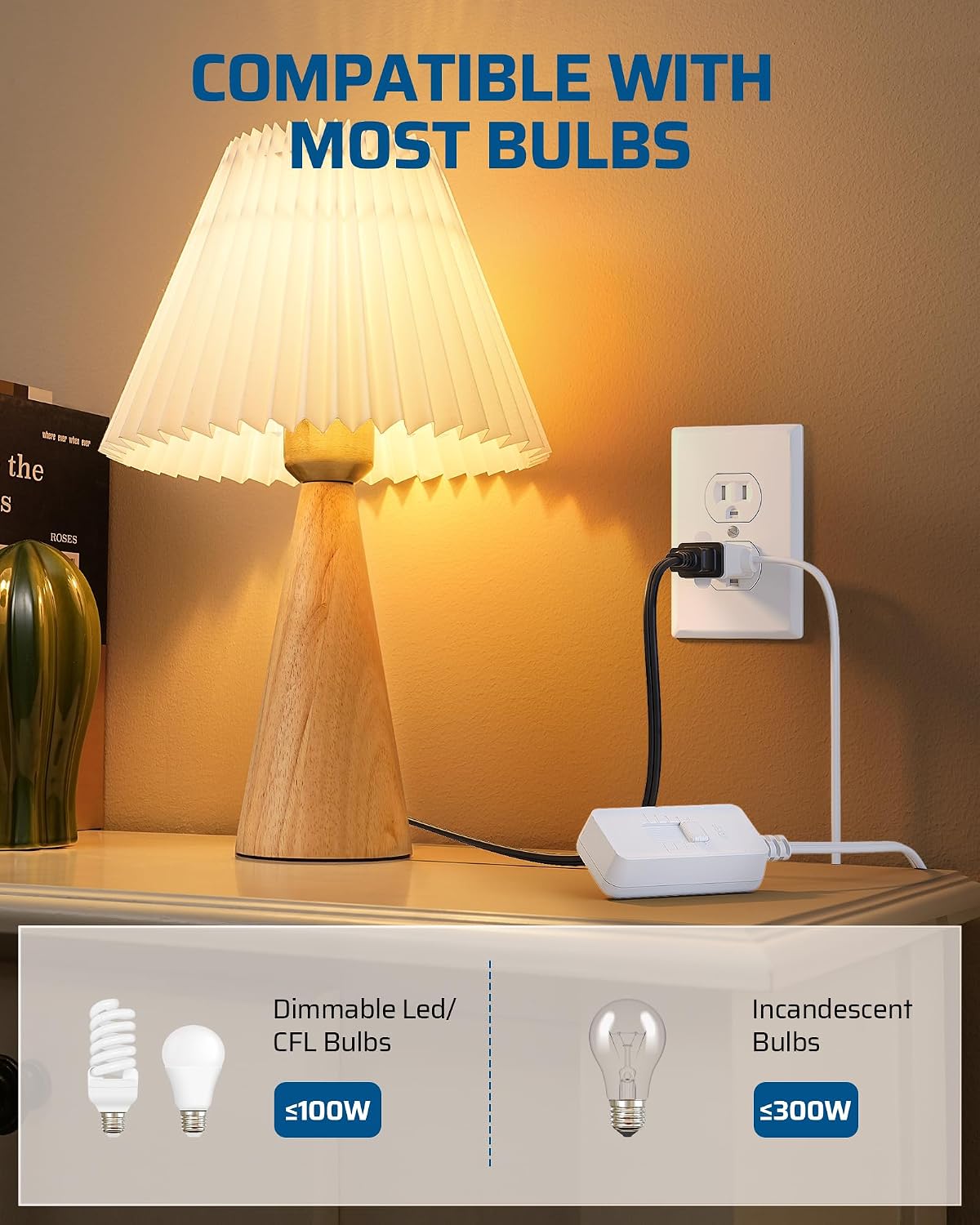 Detalle 2 de DEWENWILS SD4012 Plug-In Lamp Dimmer with 5 ft Cord and Full-Range Slide Control
