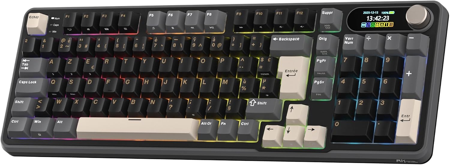 Detalle de RK ROYAL KLUDGE S98FR Clavier Mécanique sans Fil AZERTY avec Écran Smart