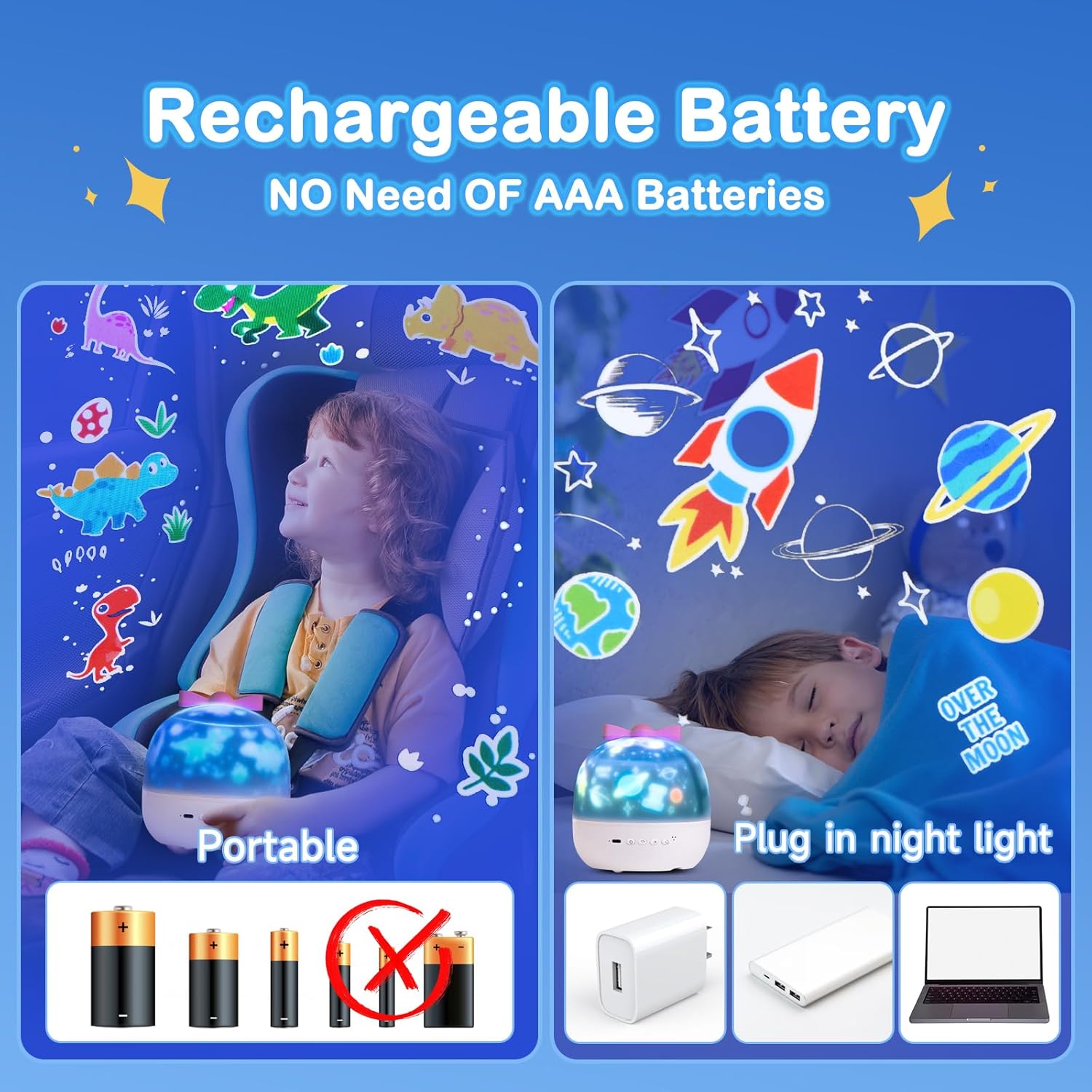 Detalle de Kids Night Light Projector with 21 Films and 360° Rotation