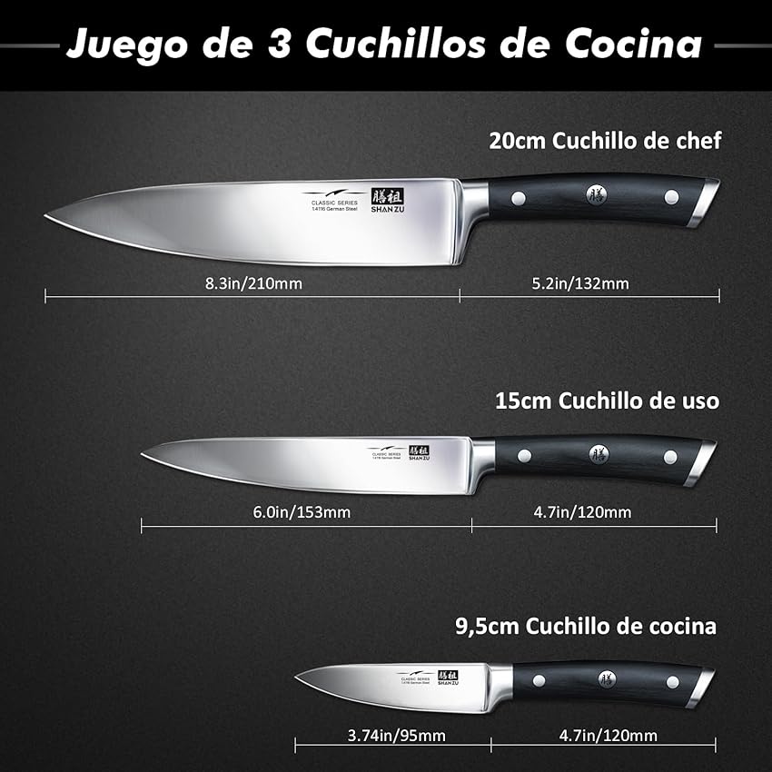 Thumbnail 1 de SHAN ZU Juego de 3 Cuchillos de Cocina 🗡️ Completo