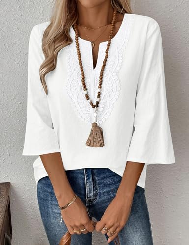 Detalle 2 de Rapbin Womens Tops Summer 3/4 Sleeve Cotton Linen Blouse