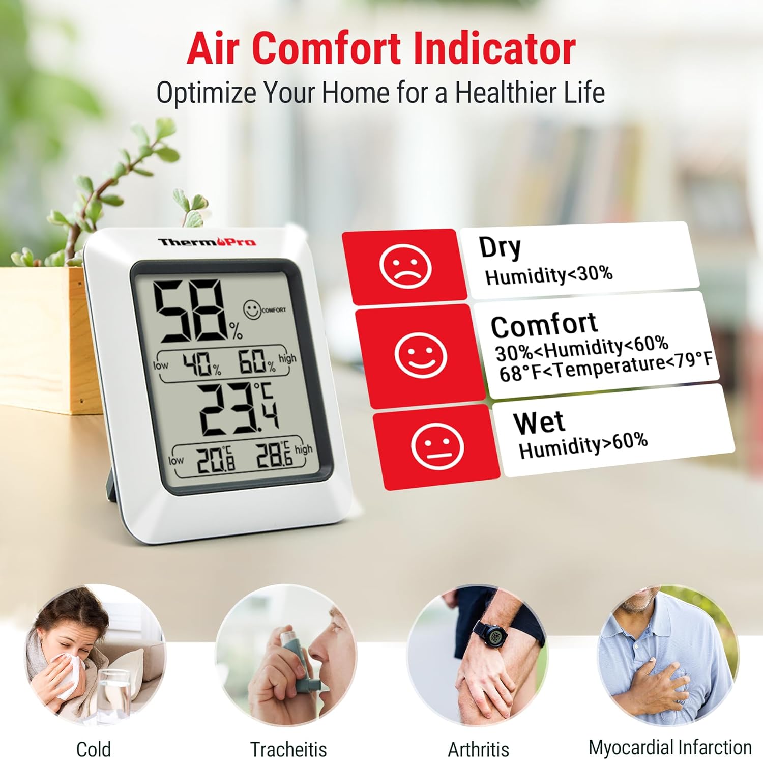 Detalle 2 de ThermoPro digitales Thermo-Hygrometer für Innenraumklima mit Aufzeichnung von Temperatur & Luftfeuchtigkeit