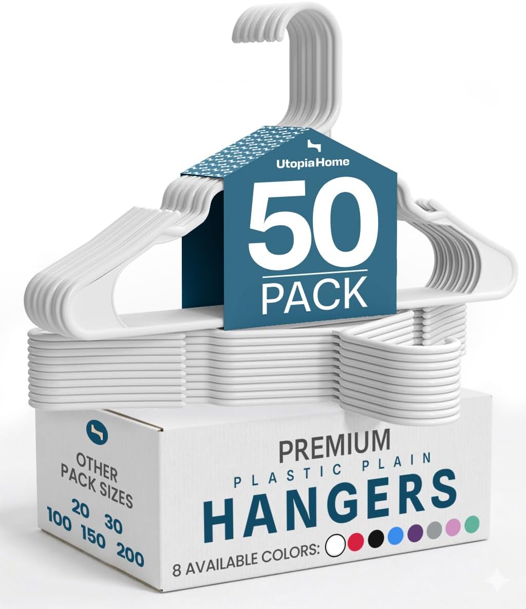 Detalle de Utopia Home Plastic Hangers, 50-Pack White Slim Anti-Slip Clothes Hangers