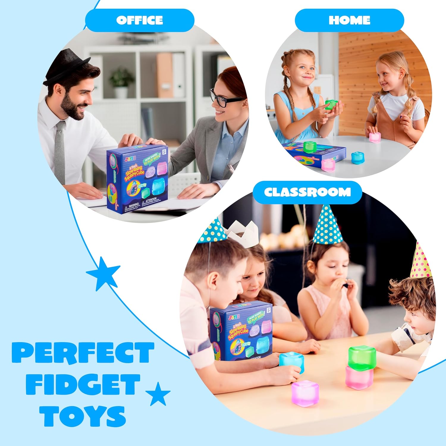 Detalle de JOYIN 4-Pack Squishy Stress Cubes (2-Inch) — Slow-Rising Sensory Fidget Toys