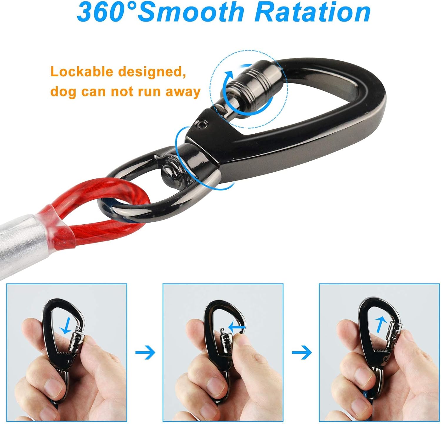 Detalle 2 de Dog Tie Out Cable 20ft reflective lead 🐕