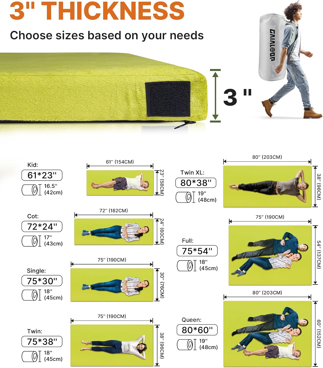 Thumbnail 4 de GAIALOOP 3 Inch Memory Foam Camping Mattress: Thick, Portable Comfort for Car, Tent, or Guest Sleepovers