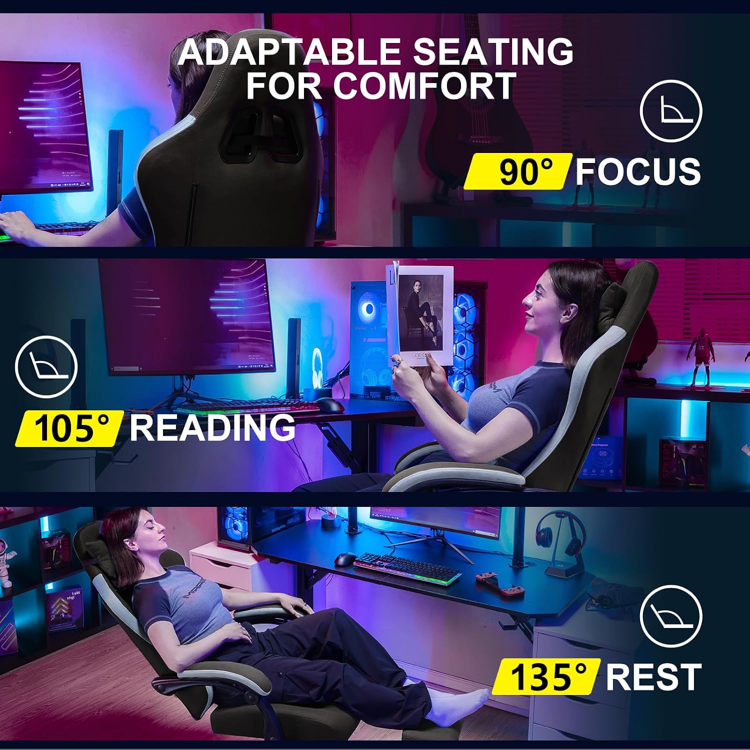Thumbnail 5 de GTPLAYER LR002-XIN Fabric Gaming Chair with Spring Cushion and Footrest
