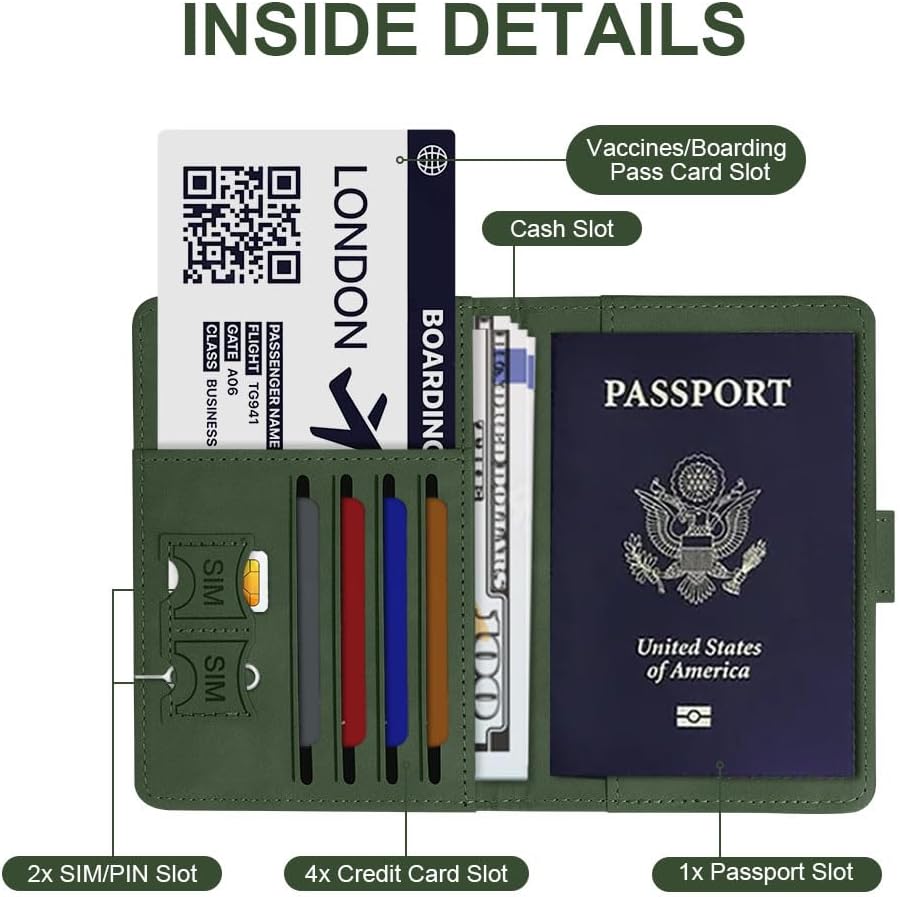 Thumbnail 3 de OFFCUP Passport Holder Cover with RFID Blocking and Luggage Tag Set (Green)