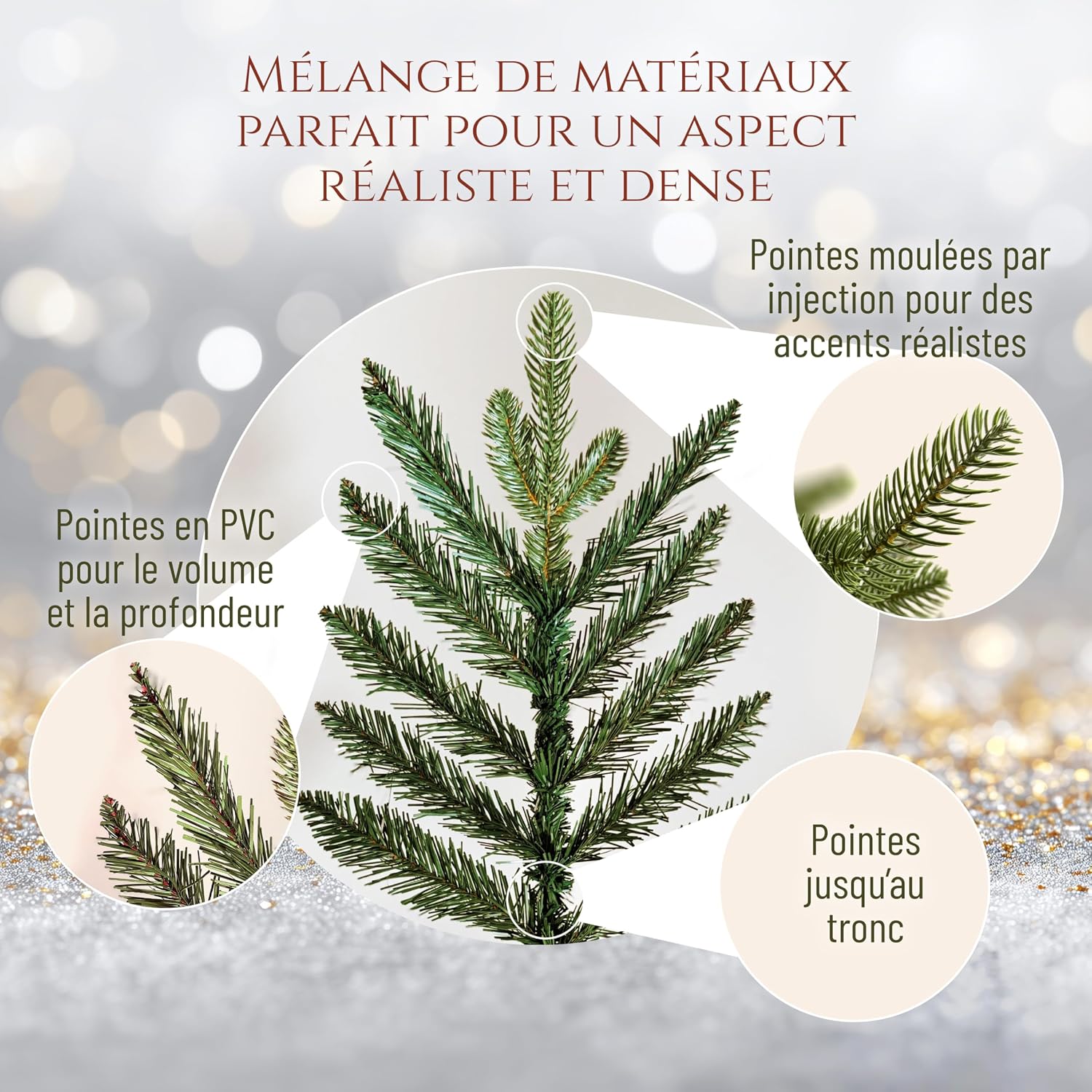 Detalle 2 de Pure Living Sapin artificiel Premium 220 cm réaliste avec support en bois 🎄