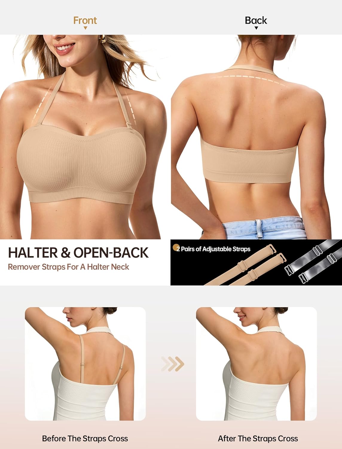 Thumbnail 3 de LetsJoli Strapless Bandeau Bra with Silicone Grip and Padding (Non-Slip, Wireless)