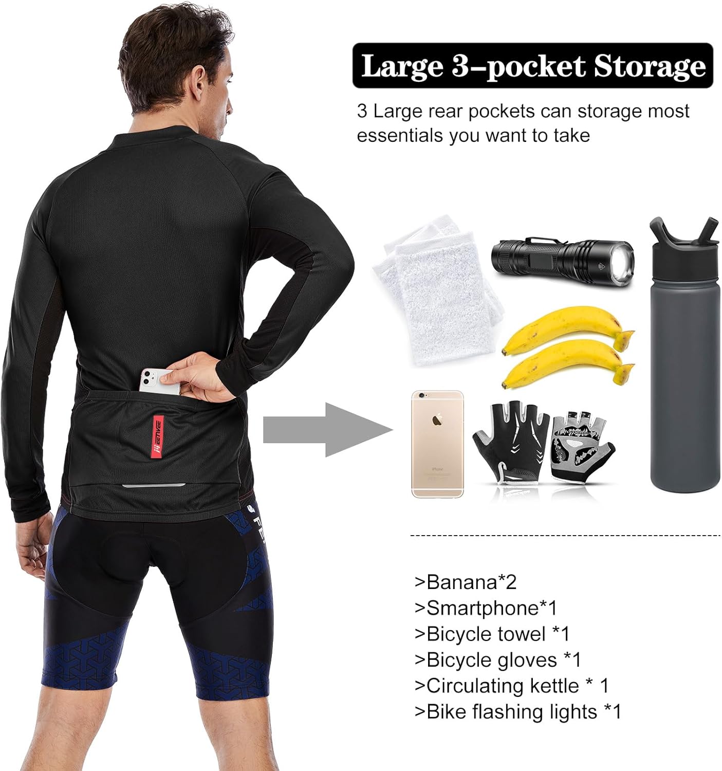 Detalle de MEETWEE Herren Radtrikot Kurzarm/Langarm – atmungsaktives, schnelltrocknendes Trikot für Radfahrer