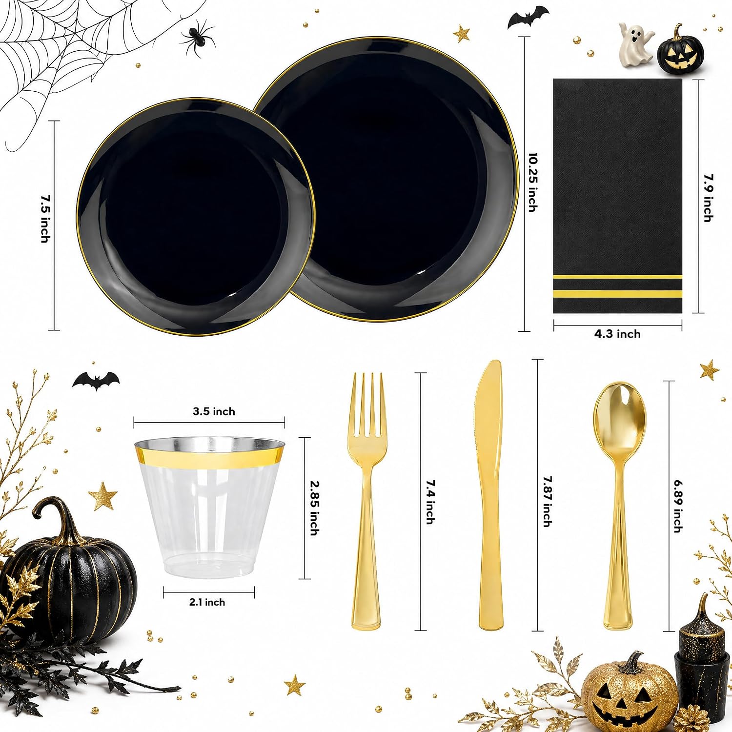 Thumbnail 1 de NOCCUR 350-Piece Black and Gold Disposable Dinnerware Set for 50 Guests