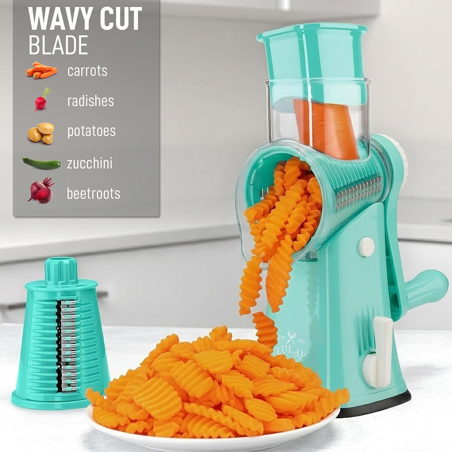 Detalle 2 de Zulay rotary cheese grater with 5 blades