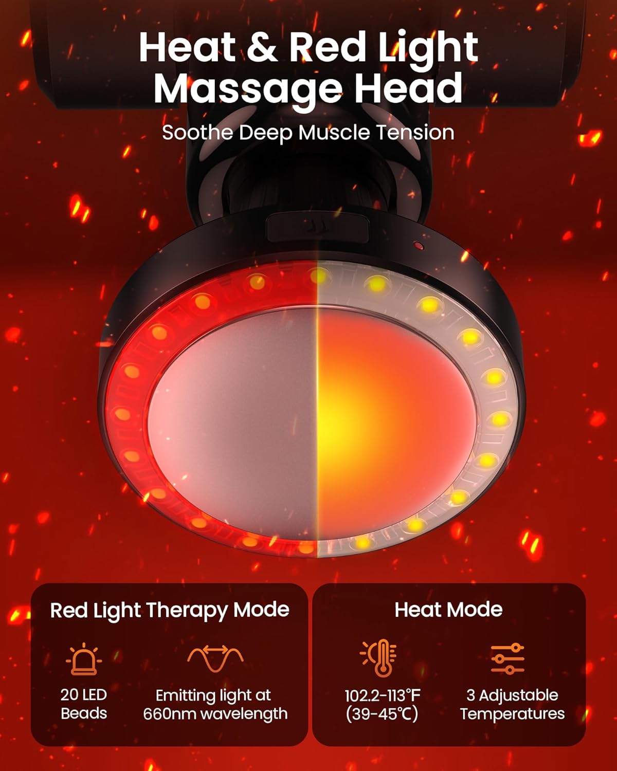 Detalle de Napre Massage Gun with Heat & Red Light Therapy – 32 Speeds, 5 Angles, Long Handle