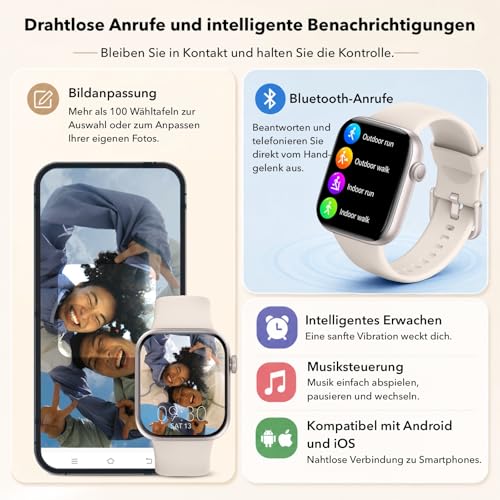 Detalle 2 de AOYBWK Smartwatch Damen/Herren – 1,85" HD Touch Fitnessuhr mit Telefonfunktion, 140+ Sportmodi, IP68 Wasserdicht