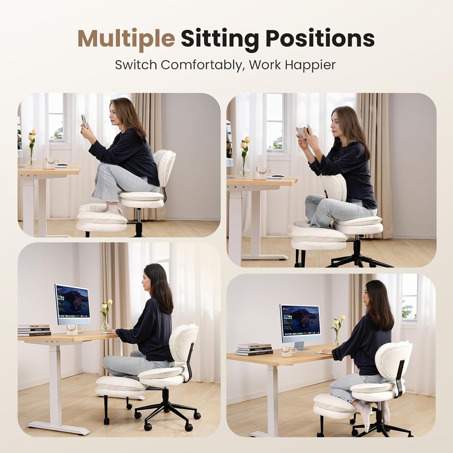 Detalle de HOMRELEXA Cross-Legged Office Chair in PU Leather