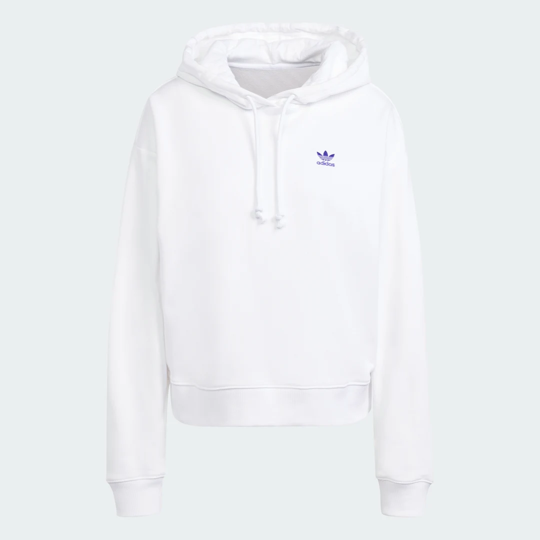 Detalle de Sudadera con capucha Adibreak de Adidas — clasicismo urbano en blanco