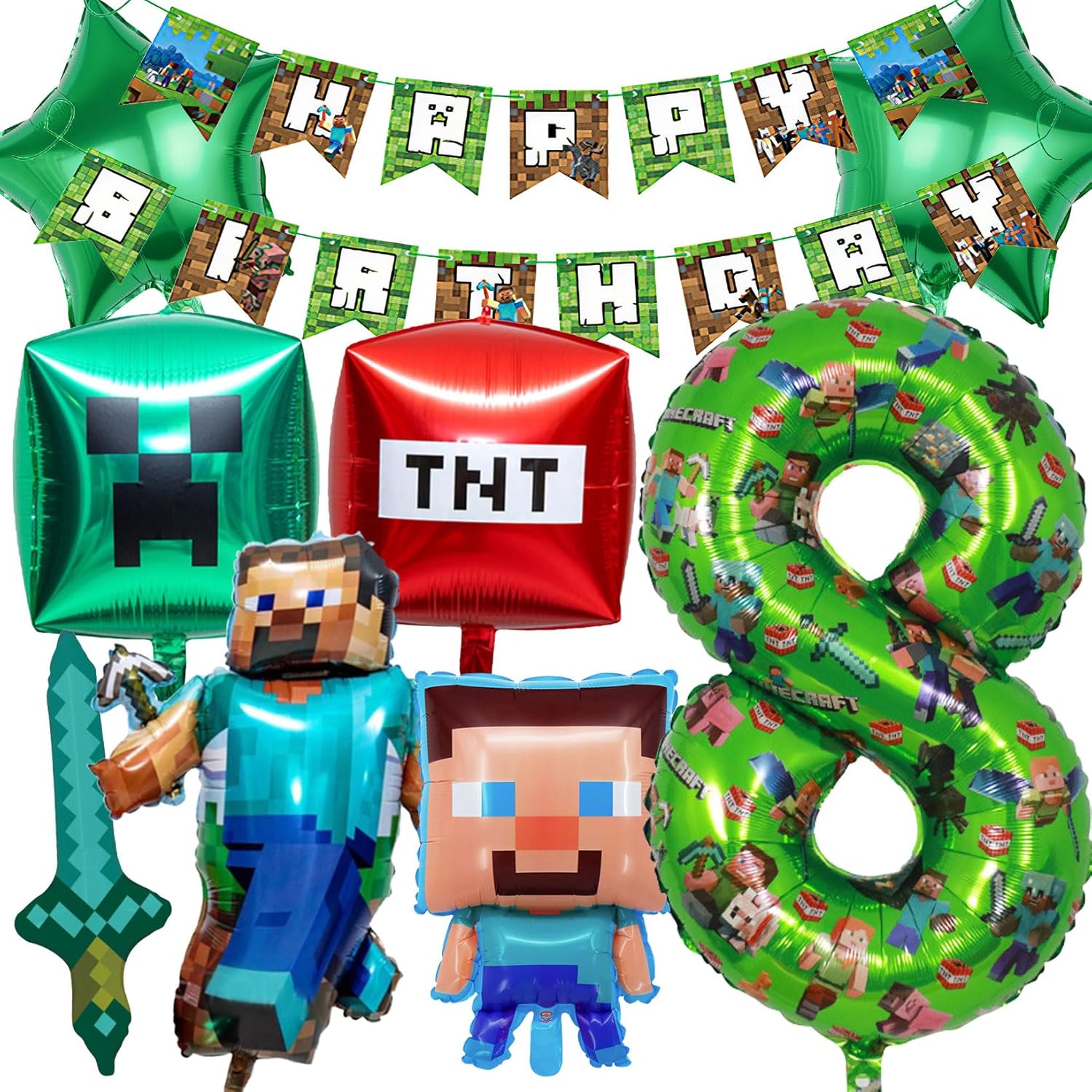 Thumbnail 5 de Birthday Balloons 40 inch Foil Number 7 Balloon set with banner and cartoon character decorations