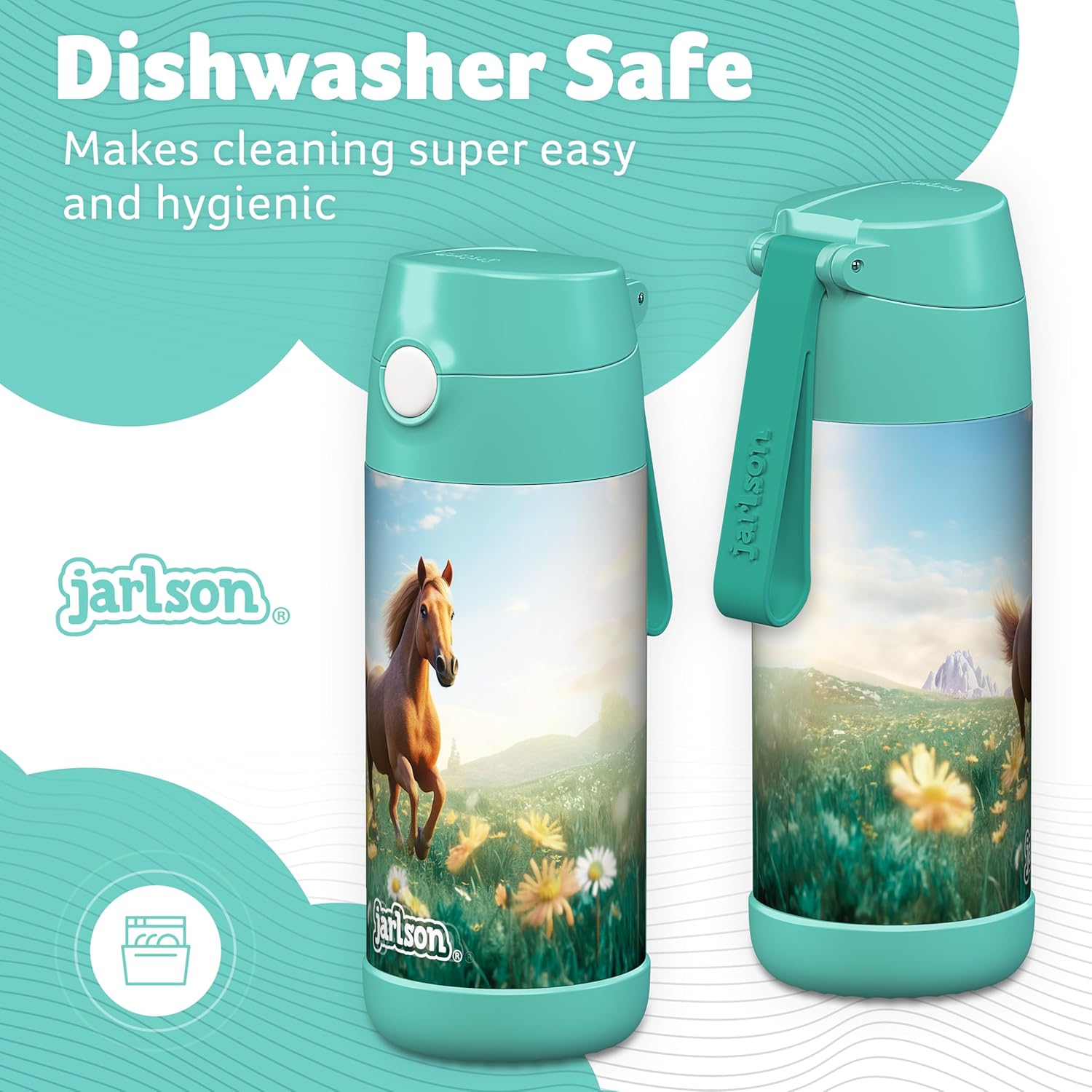 Detalle de Jarlson Borraccia Termica Bambini 350ml CHARLI con Cannuccia – Acciaio Inox, Senza BPA, ideale per Scuola e Sport