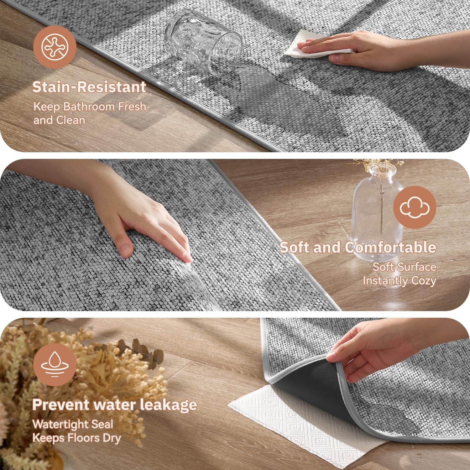 Thumbnail 3 de PADOOR Thin Bathroom Runner 17"x59" braided bath mat