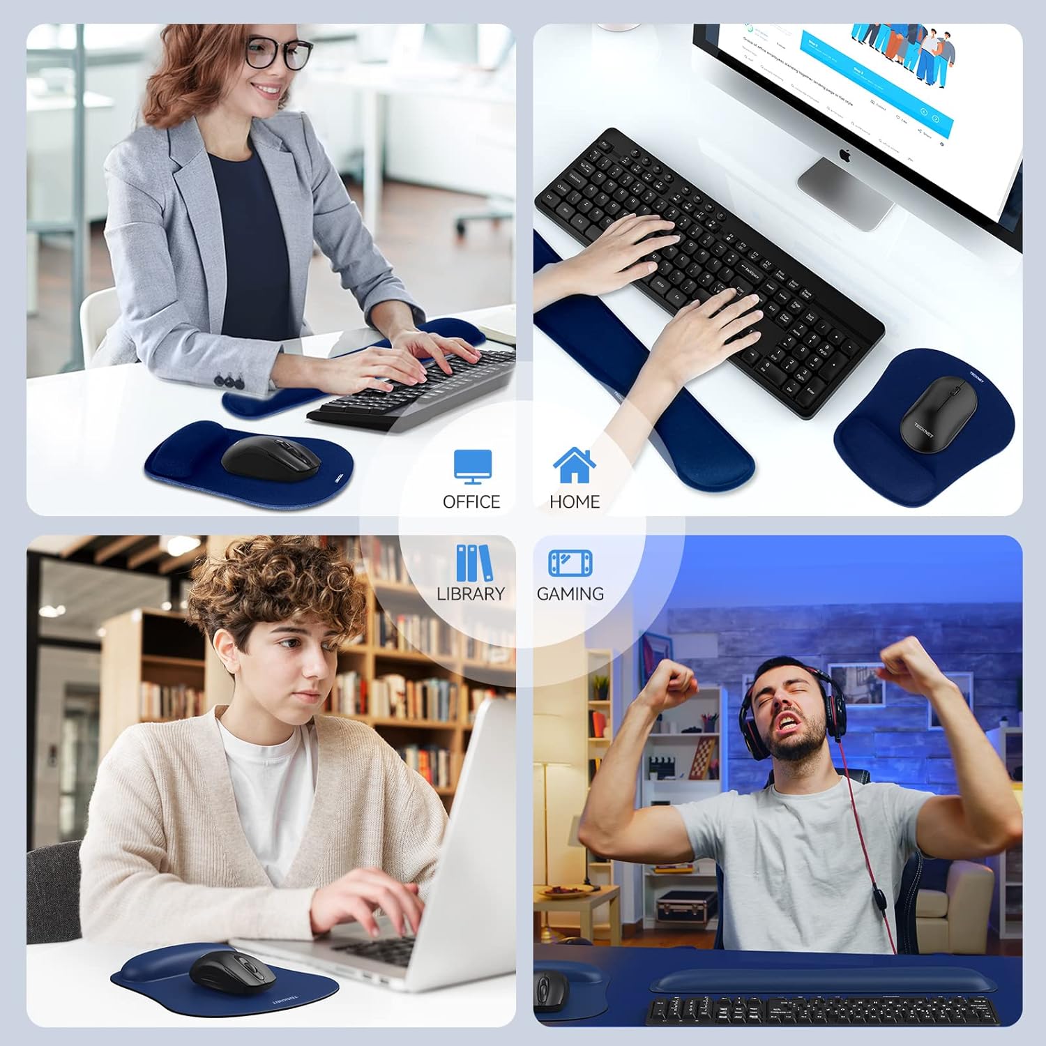 Detalle de TECKNET Wrist Rest Mat: 2-in-1 Keyboard and Mouse Wrist Pad with Memory Foam