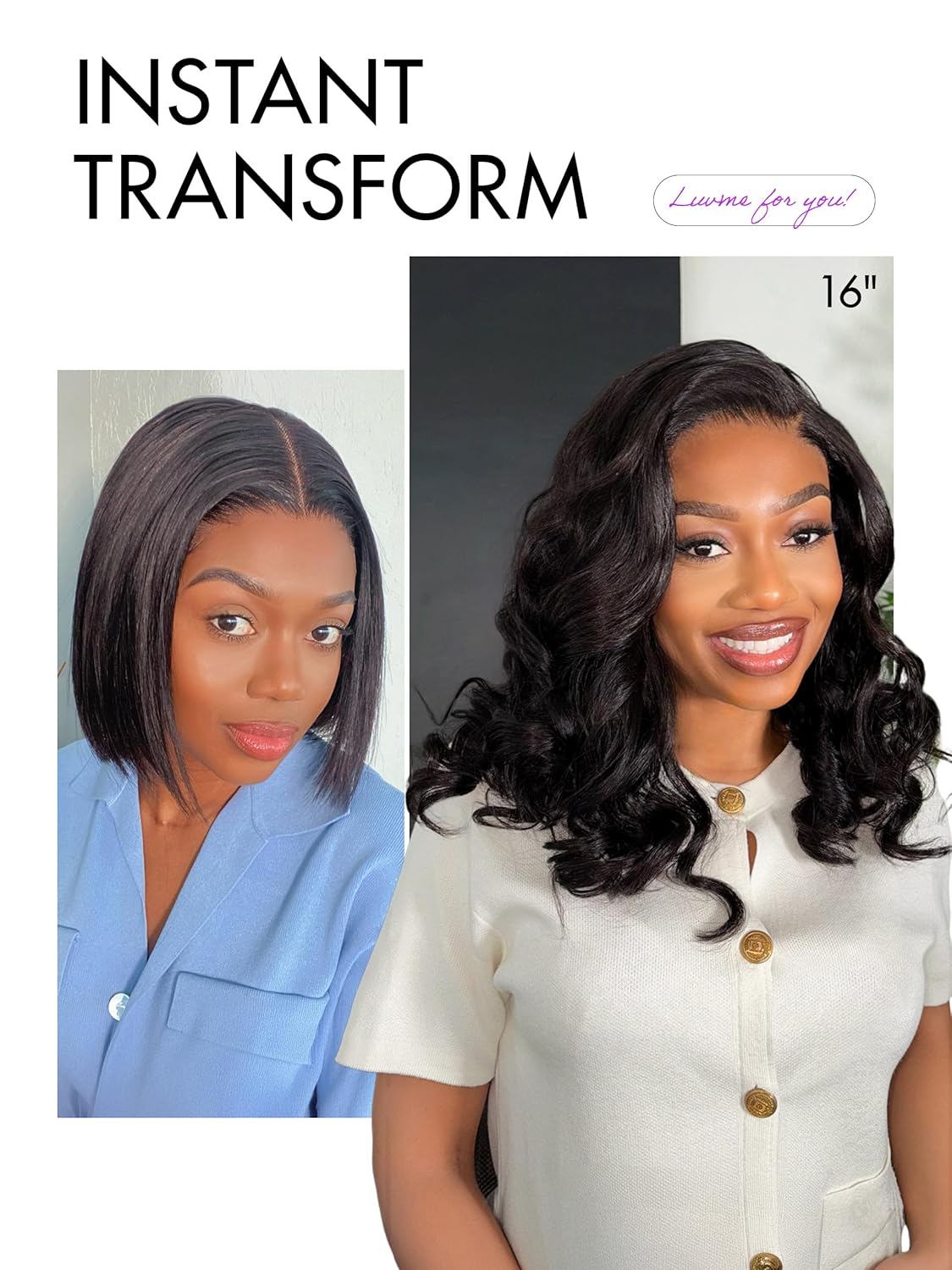 Thumbnail 4 de LUVME HAIR 18-inch 100% Human Hair Loose Wave Glueless Lace Front Wig (HD Lace, Pre-cut)