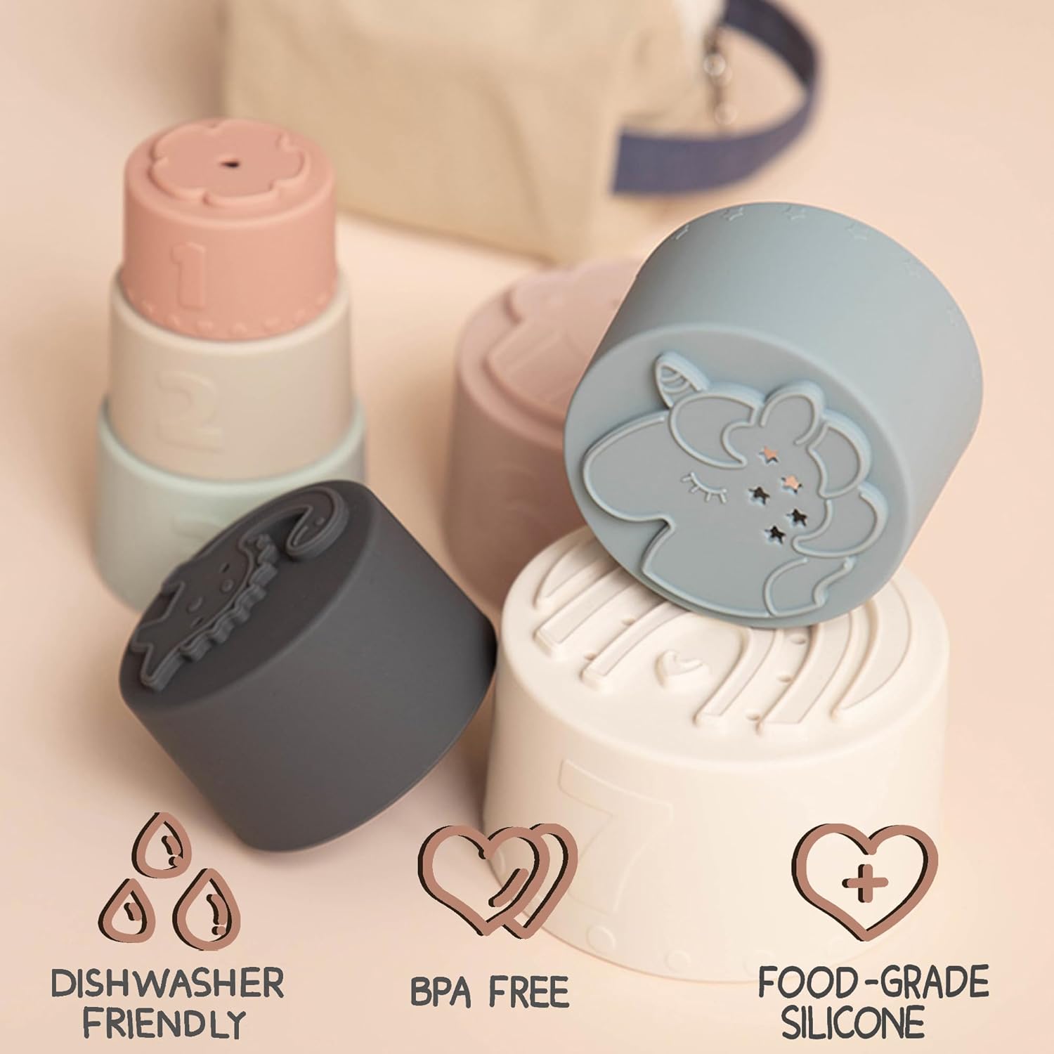 Thumbnail 2 de Moonkie Baby 7-Piece Silicone Stacking Cups & Teether Set (7 months+)