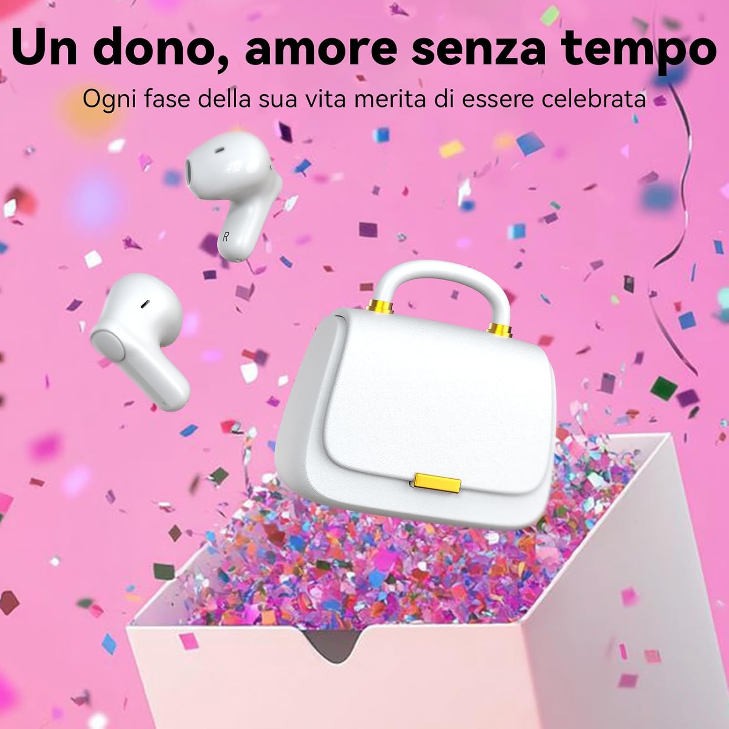 Detalle de Auricolari True Wireless Bluetooth In-Ear con driver da 13 mm e custodia elegante con catena di perle e diamanti