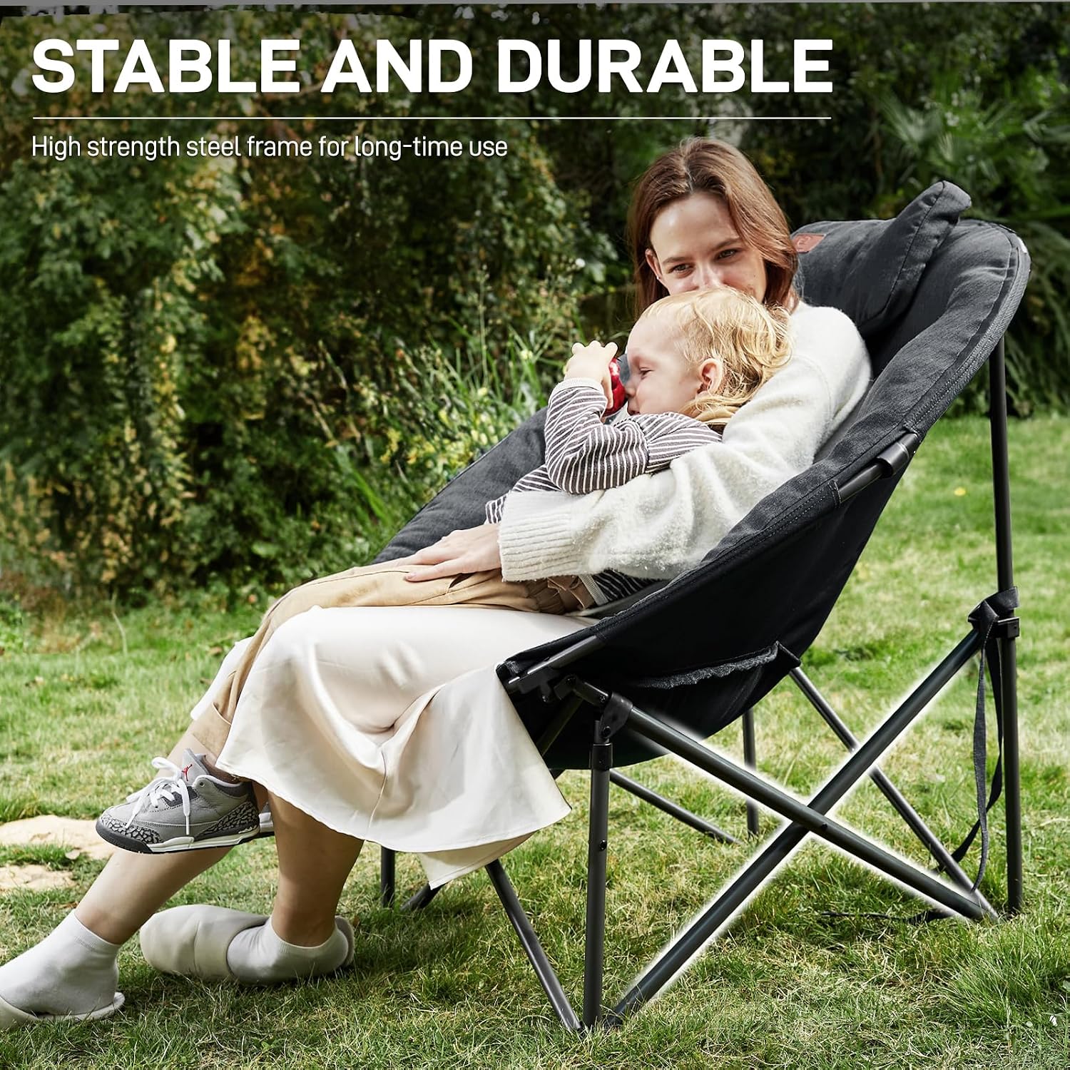 Thumbnail 5 de EVER ADVANCED XL Moon Chair for Adults – 6cm Padded, Heavy-Duty Garden Saucer Chair (Black)