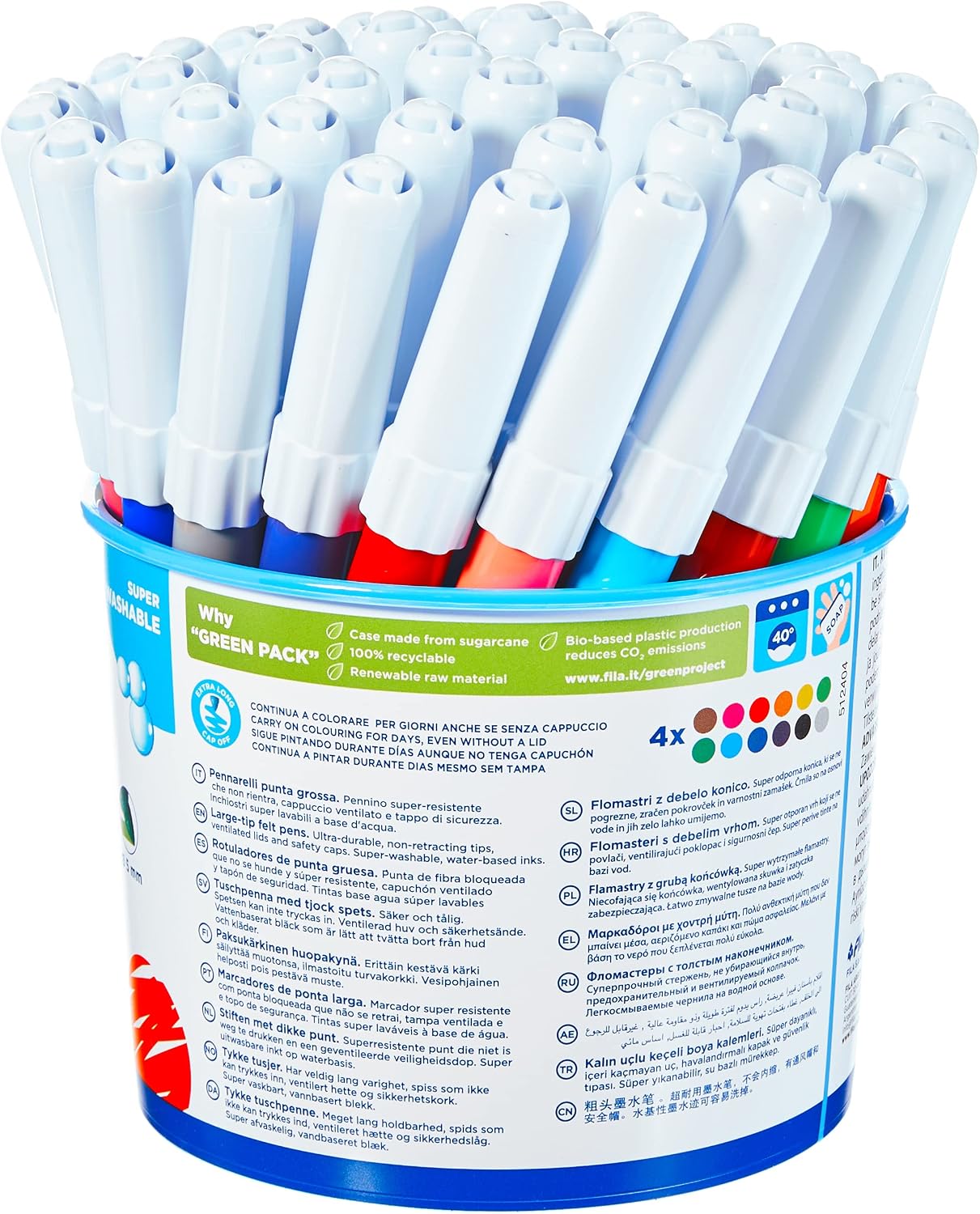 Detalle de GIOTTO Turbo Maxi Barattolo Set 12×4 Pennarelli a Punta Larga 5 mm – Super Lavabili