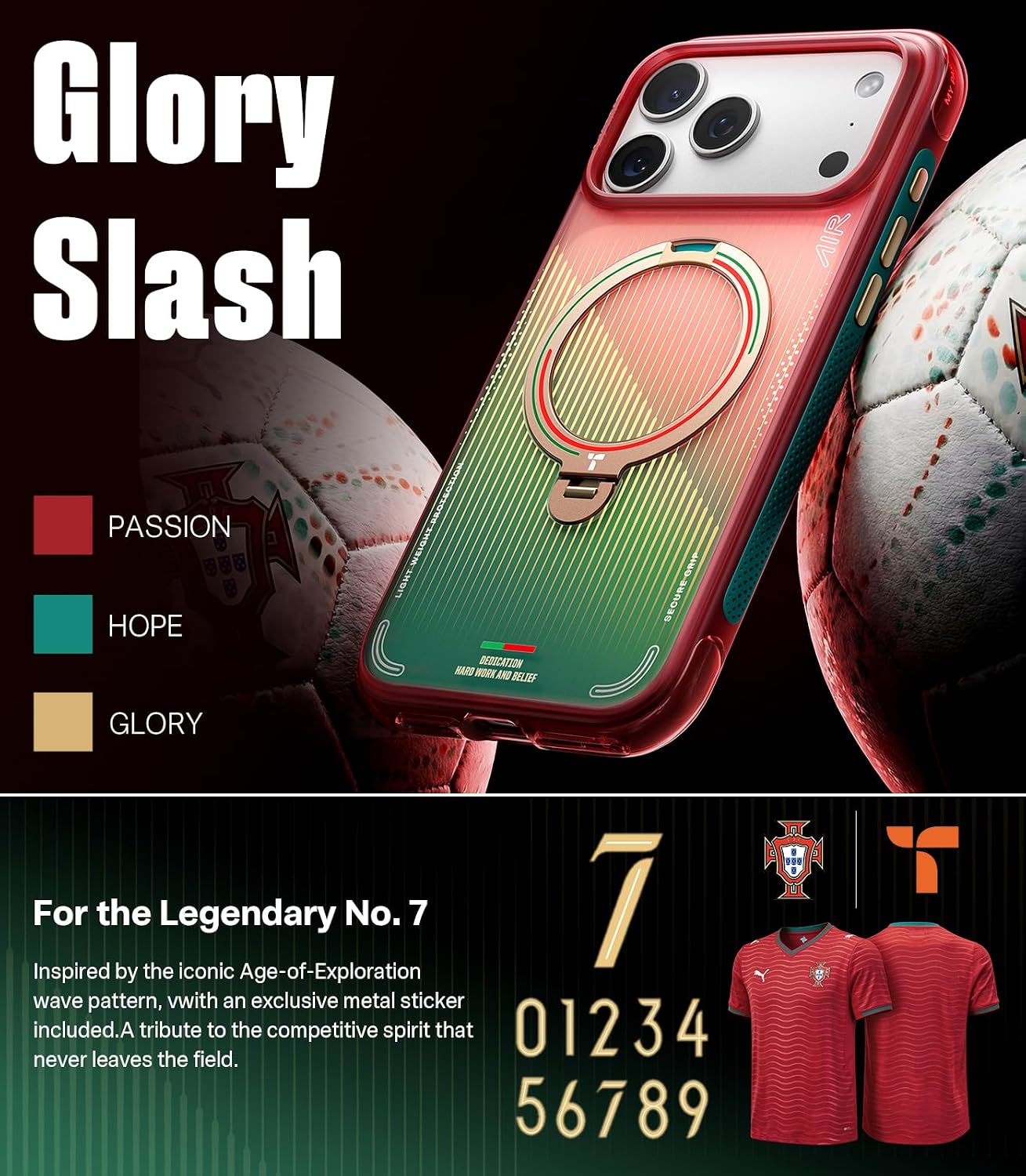 Detalle de TORRAS Q3 Air World Cup Edition for iPhone 17 Pro Max with 360° MagSafe Stand