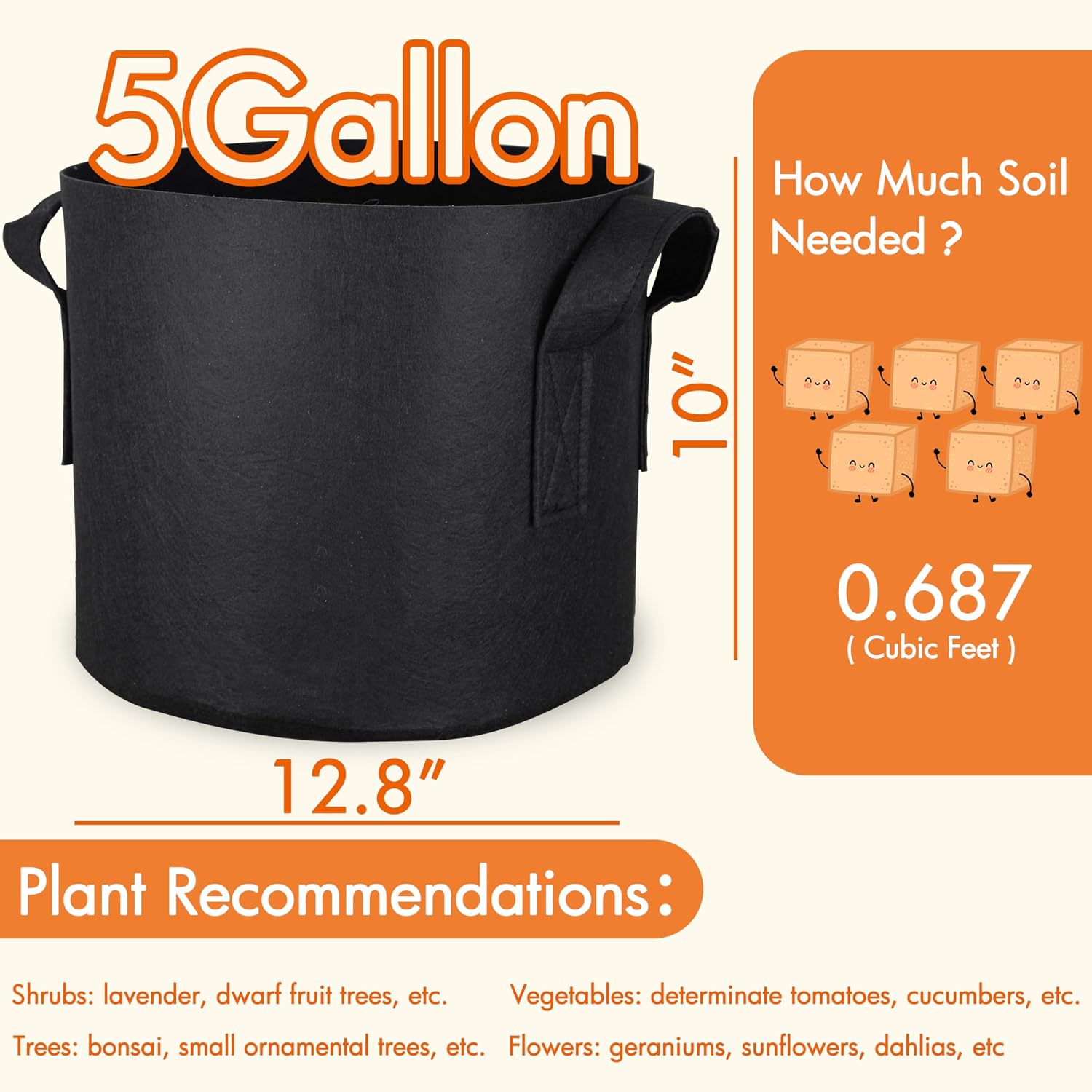 Detalle 2 de Gardzen GGB08 5-Gallon Grow Bags, 10-Pack with Airflow and Reinforced Handles
