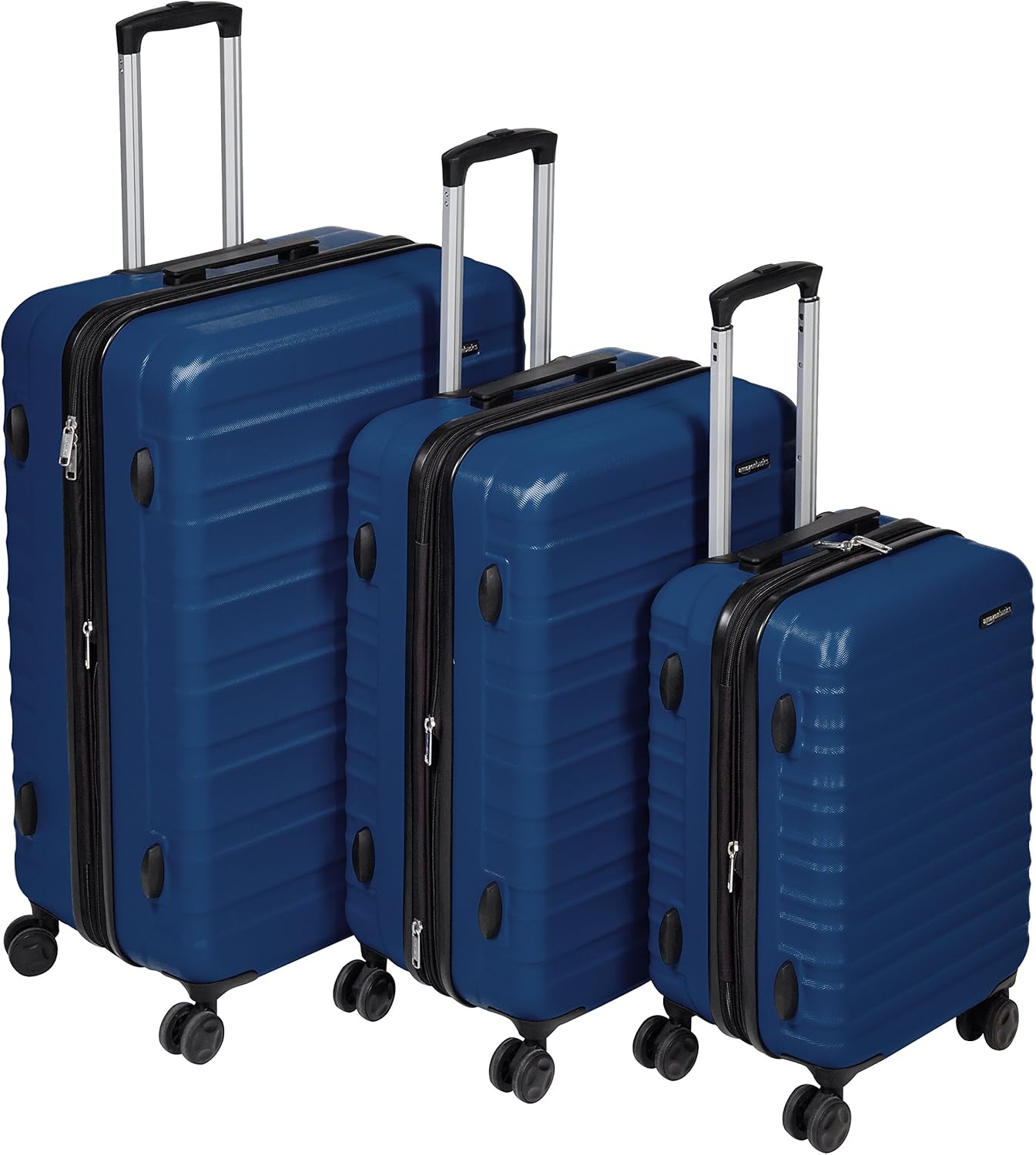 Detalle de Amazon Basics Set Valigie Rigide (Piccola + Grande) in ABS Blu Navy – Espandibili e con 4 Ruote Doppie