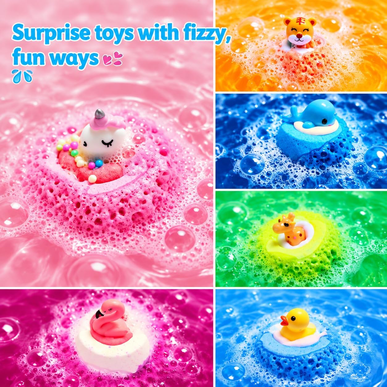 Detalle 2 de Aofmee AOBB6T Kids’ Bath Bombs, 6-Pack with Surprise Toys