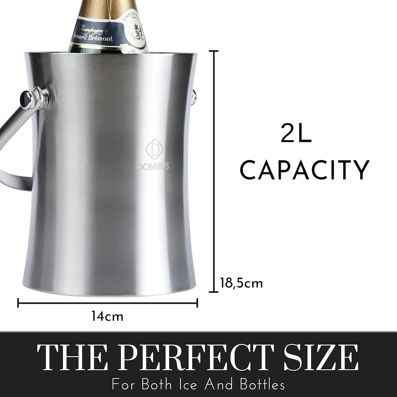 Thumbnail 3 de DOMHUS® 2,0L Premium Eiswürfelbehälter – Doppelwandig aus Edelstahl mit Deckel, Zange und Wasserablauf