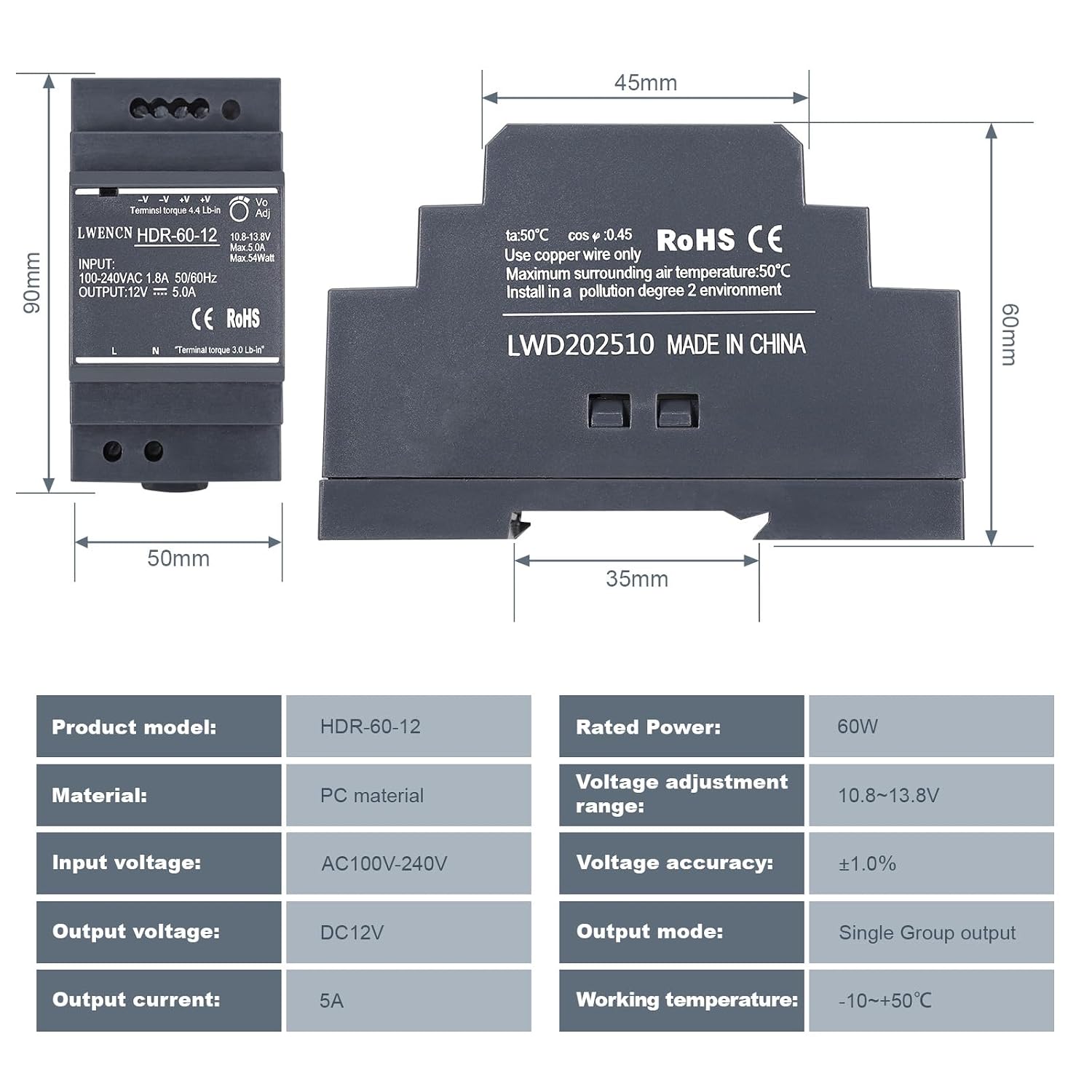 Detalle de Kssvzz HK181-12V60W DIN-railvoeding 12 V DC, 5 A en 60 W