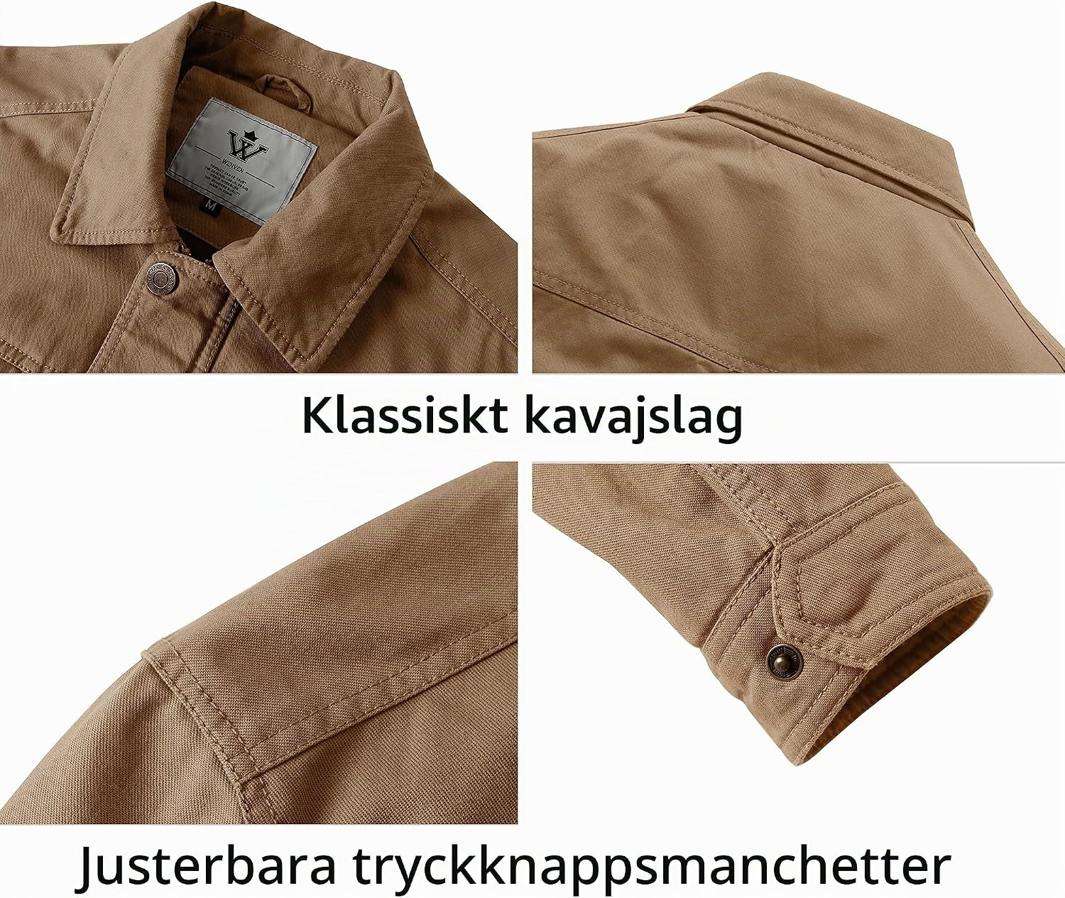 Thumbnail 4 de WenVen Military Transition-jacka för herr, cargo-stil med dragkedja