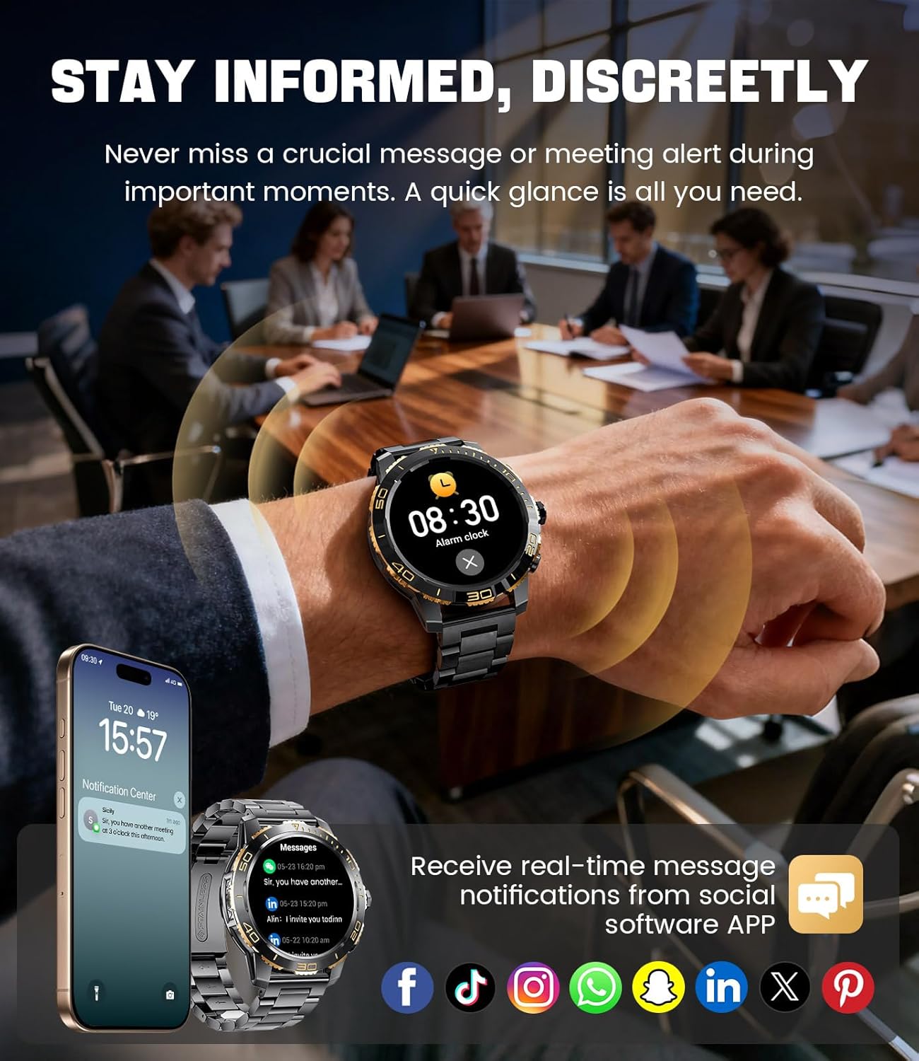 Detalle de LIGE Montre Connectée Homme EF21 — Appels Bluetooth, Écran AMOLED 1,43" et Lampe Torche IP68