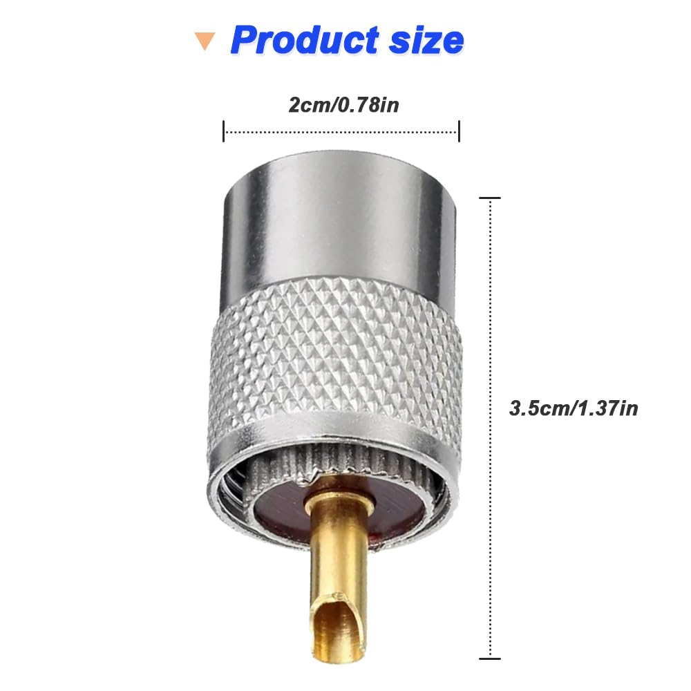 Thumbnail 2 de Xiatiaosann PL-259 UHF Connectors Pack (6) for Coaxial Cables – 50Ω, Gold Contacts, Teflon Insulator